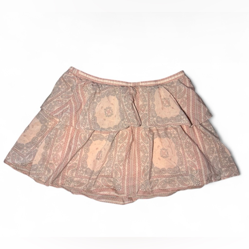 Universal Thread Boho Pink Paisley Ruffle Mini Skirt With Elastic Waistband